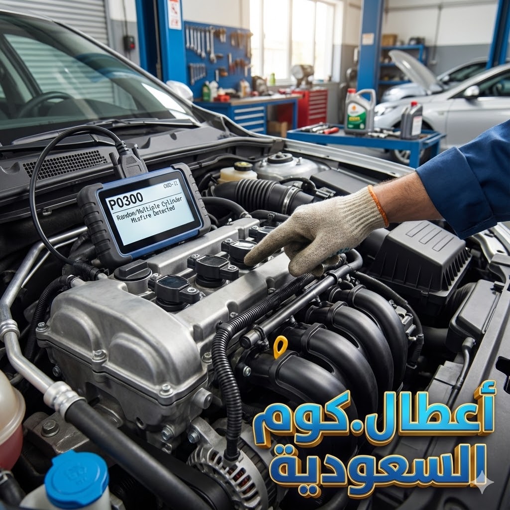 فحص كود P0300 في ورشة سيارات بالسعودية باستخدام جهاز OBD-II