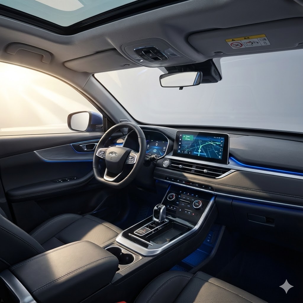 صالون شيري تيجو 4 برو 2026 من الداخل يوضح الشاشة والتابلوه وعجلة القيادة