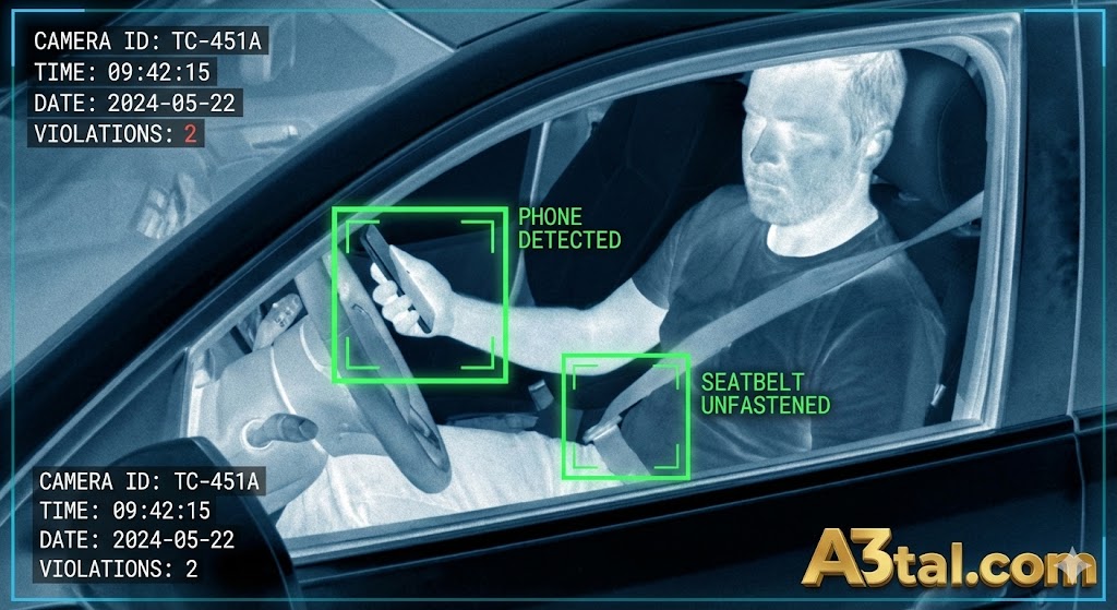 رادار مرور ذكي يرصد مخالفات الموبايل والحزام داخل السيارة عبر الذكاء الاصطناعي - AI Traffic Camera