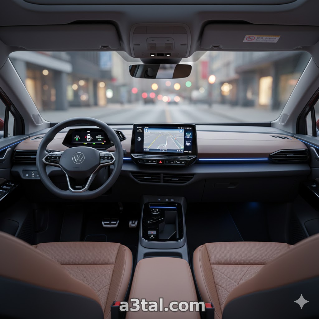 المقصورة الداخلية لسيارة ID.4 Crozz 2026 وشاشة المعلومات الجديدة وحل مشاكل السوفتوير