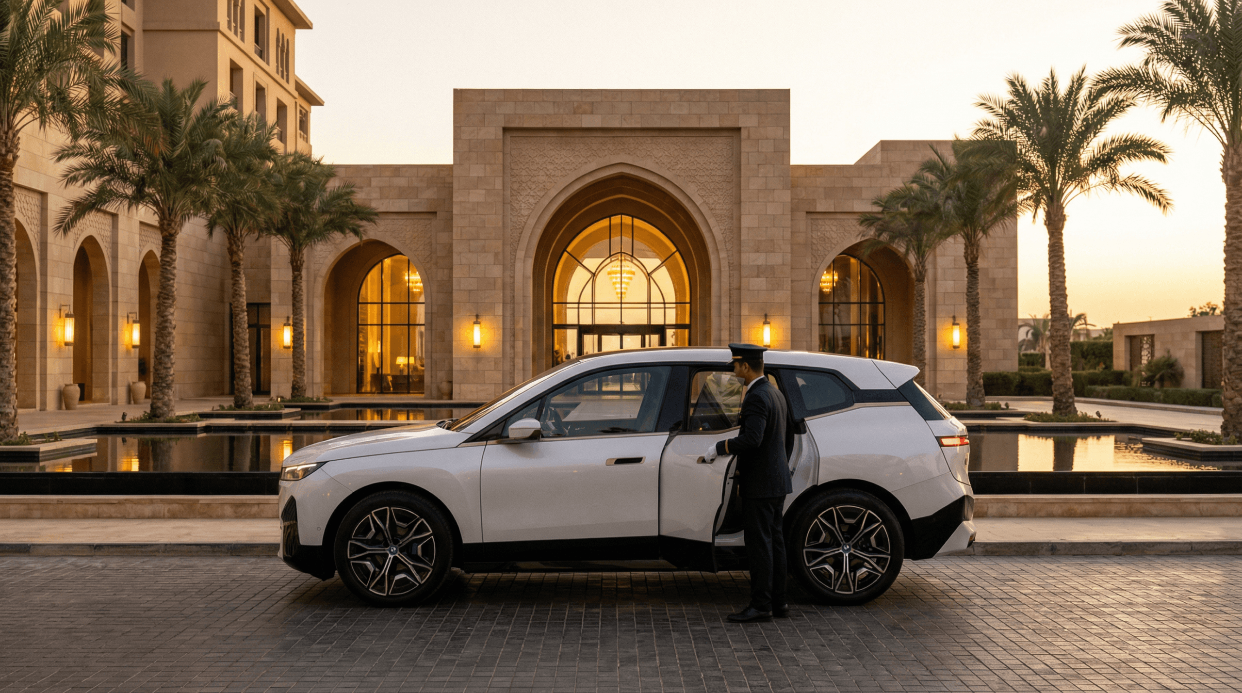 سيارة BMW iX الكهربائية الفاخرة أمام فندق 5 نجوم في القاهرة الجديدة - اسعار BMW الكهربائية في مصر 2026