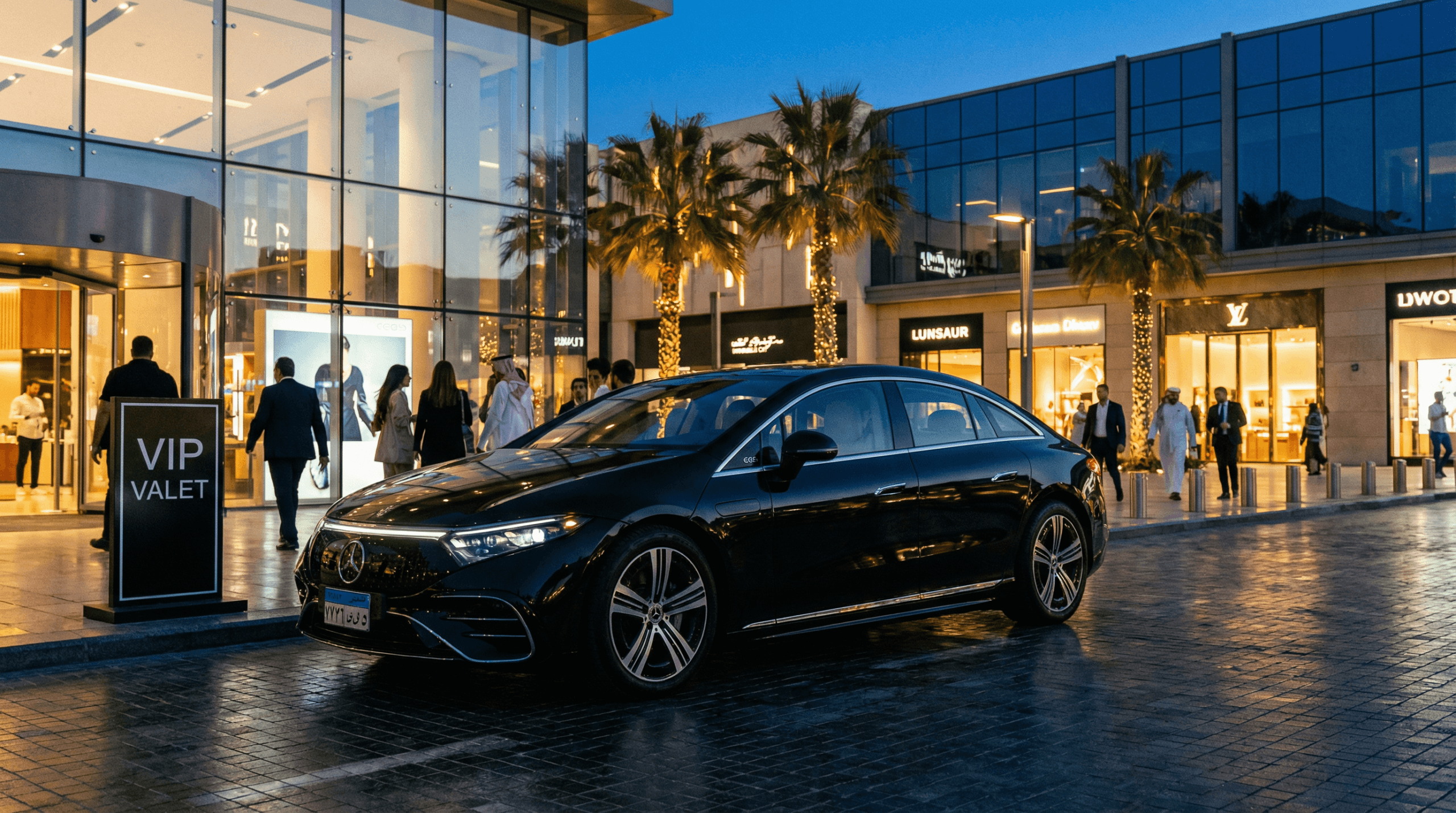 سيارة مرسيدس EQS الكهربائية السوداء في كايرو فستيفال سيتي - اسعار مرسيدس الكهربائية في مصر 2026