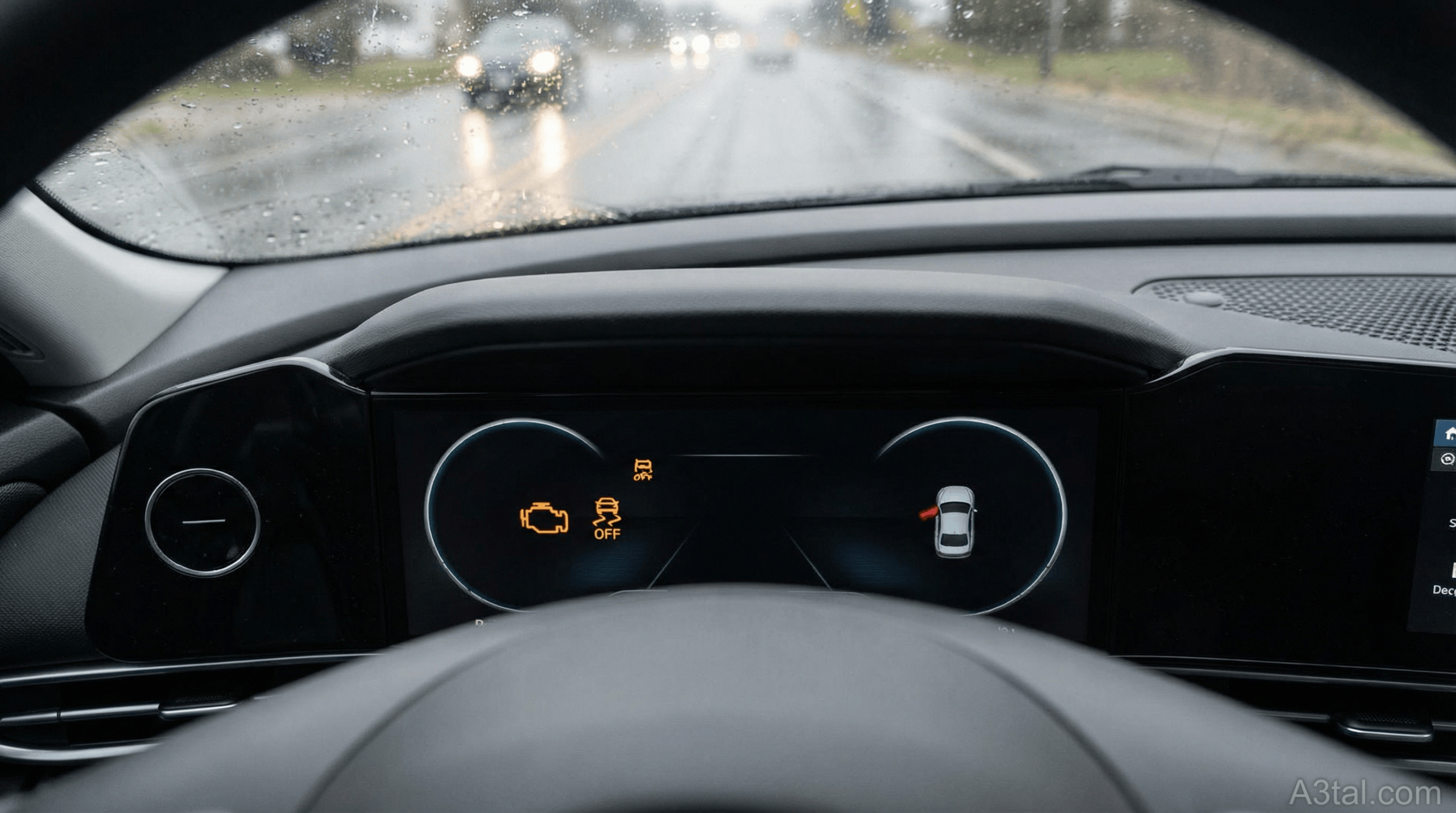 لوحة عدادات سيارة هيونداي تضيء فيها لمبة المحرك (Check Engine) ولمبة مانع الانزلاق (TCS) معاً بسبب كود العطل P1632.