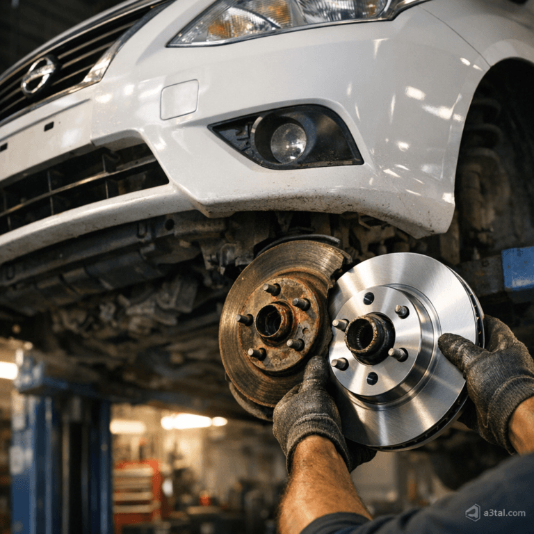 أعطال فرامل وعفشة نيسان صني (الجزء الثالث): حل مشكلة الطنابير، الثبات، ورعشة الطارة