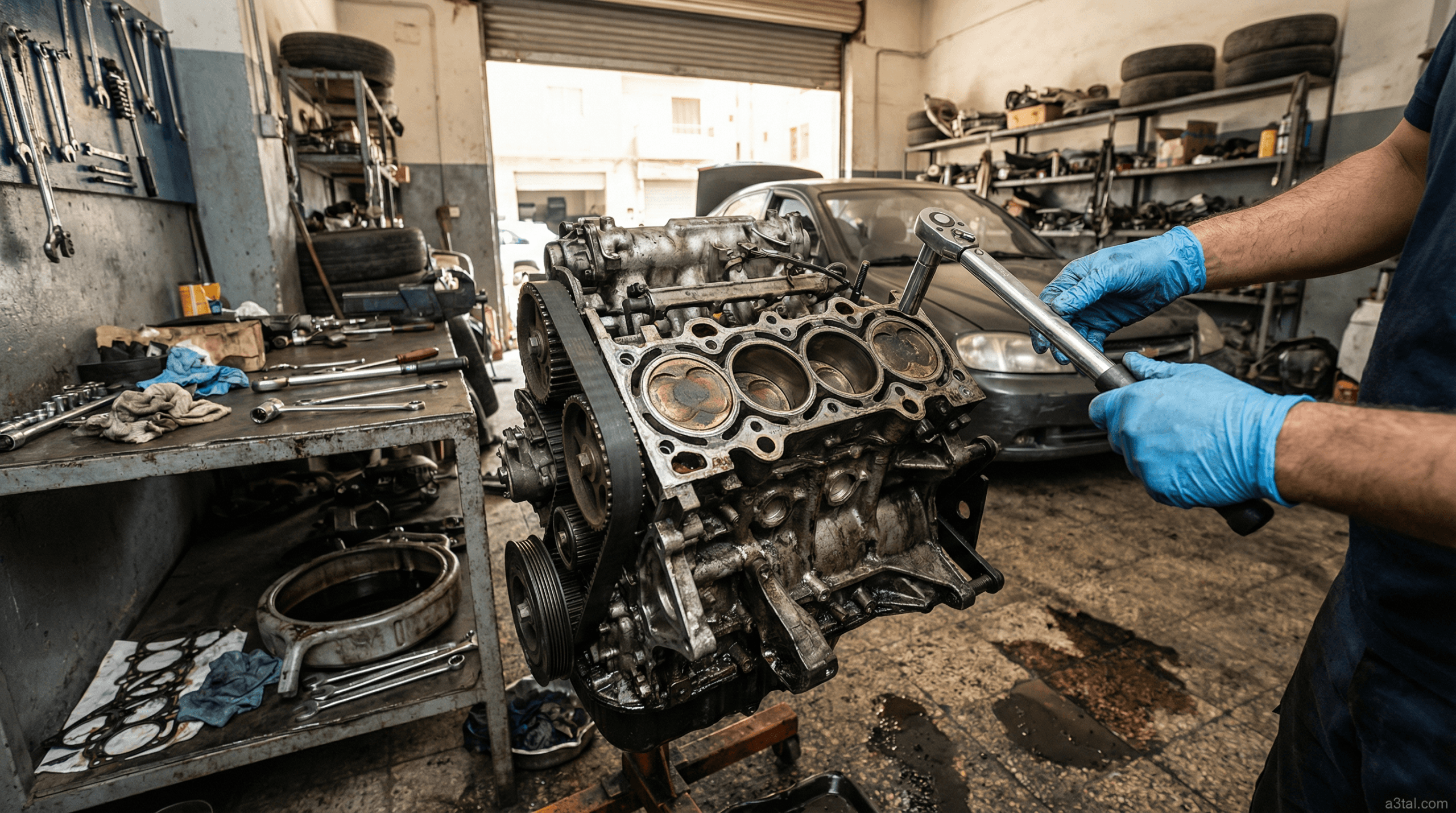 عمرة موتور شيفرولية اوبترا 1600 داخل ورشة صيانة في مصر توضح شغل العمرة وتكلفتها الحقيقية