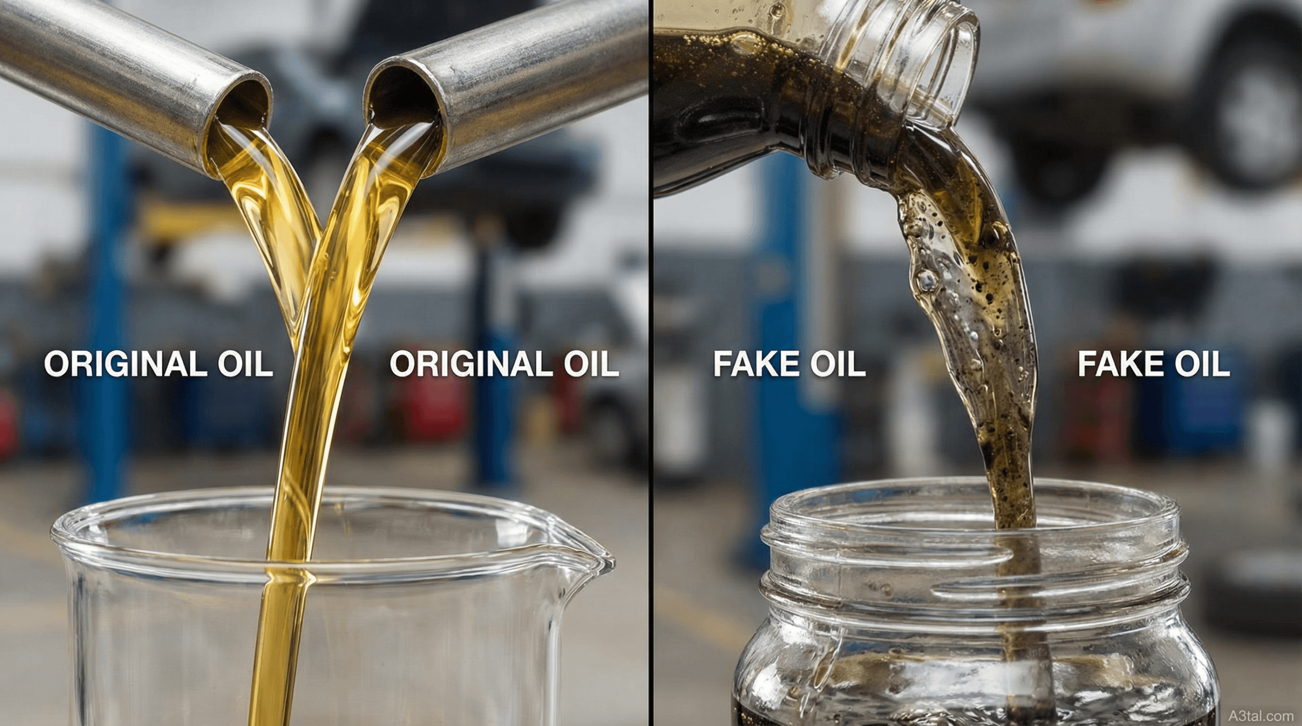 محرك سيارة تالف ومغطى بالكامل بالترسبات الشحمية السوداء الطينية (Oil Sludge) نتيجة استخدام زيت موتور تجاري مغشوش.