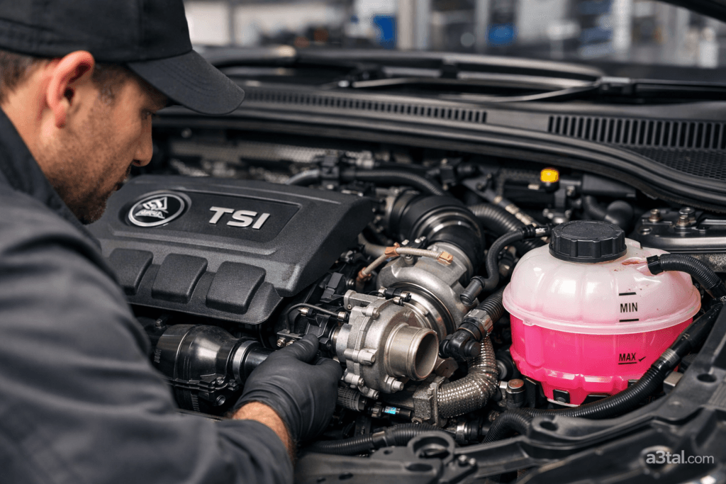 أعطال محرك سكودا أوكتافيا A7/A8 (الجزء الأول): حل نقص الزيت، التيربو، وتسريب المياه