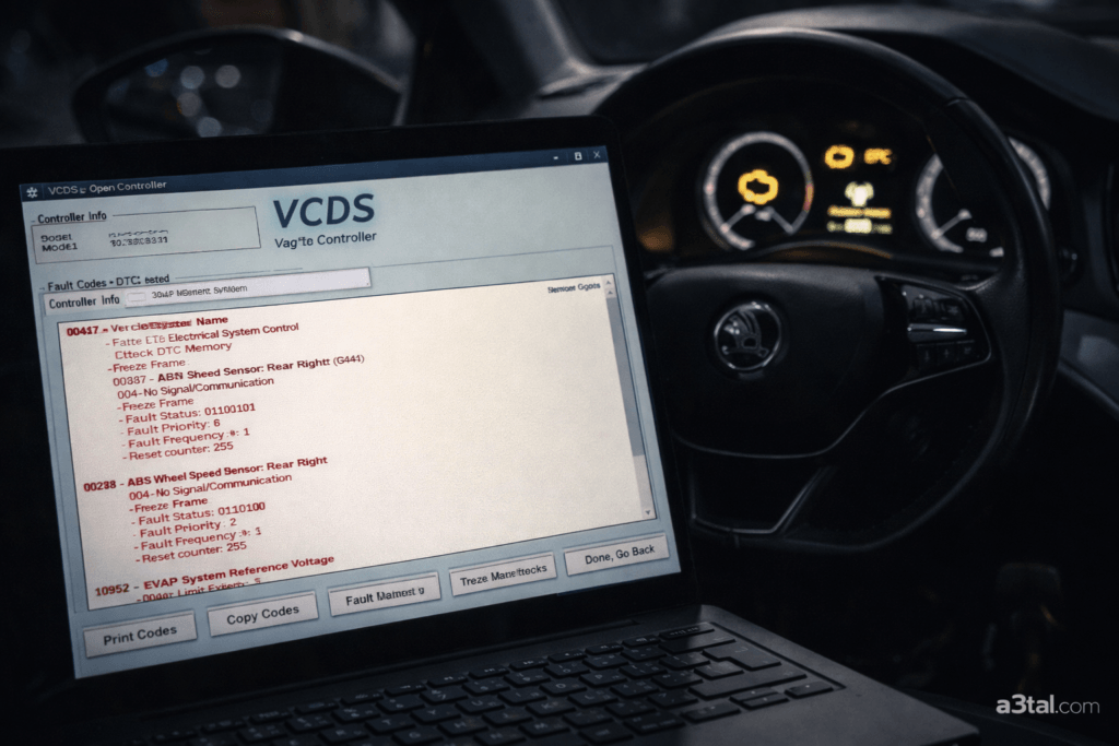 أكواد أعطال سكودا  القاموس الشامل لترجمة لمبات الطبلون (Engine, DSG, & EPC)