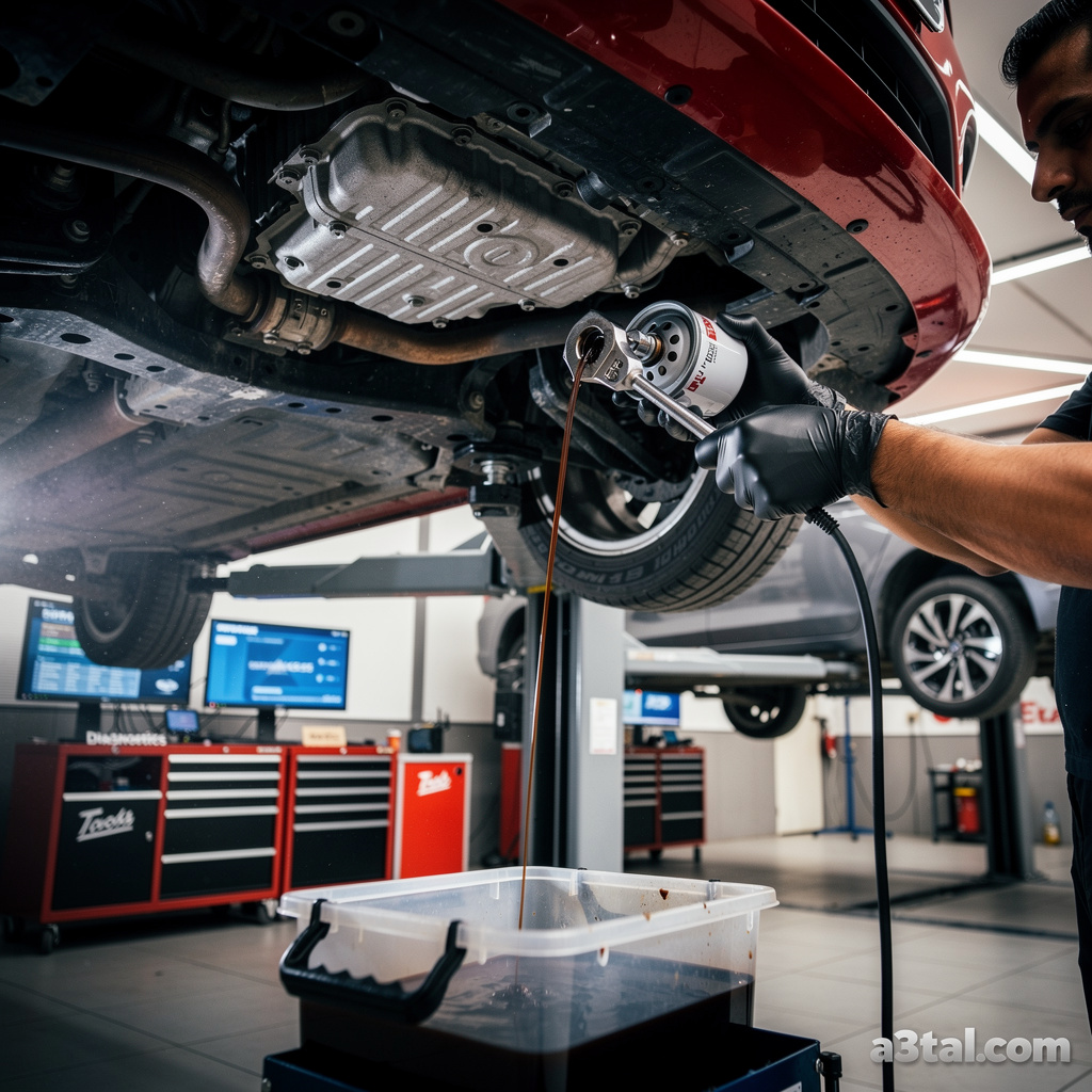 فحص وصيانة زيت المحرك التيربو لسيارة شانجان ايدو بلس من أسفل على رافعة هيدروليكية