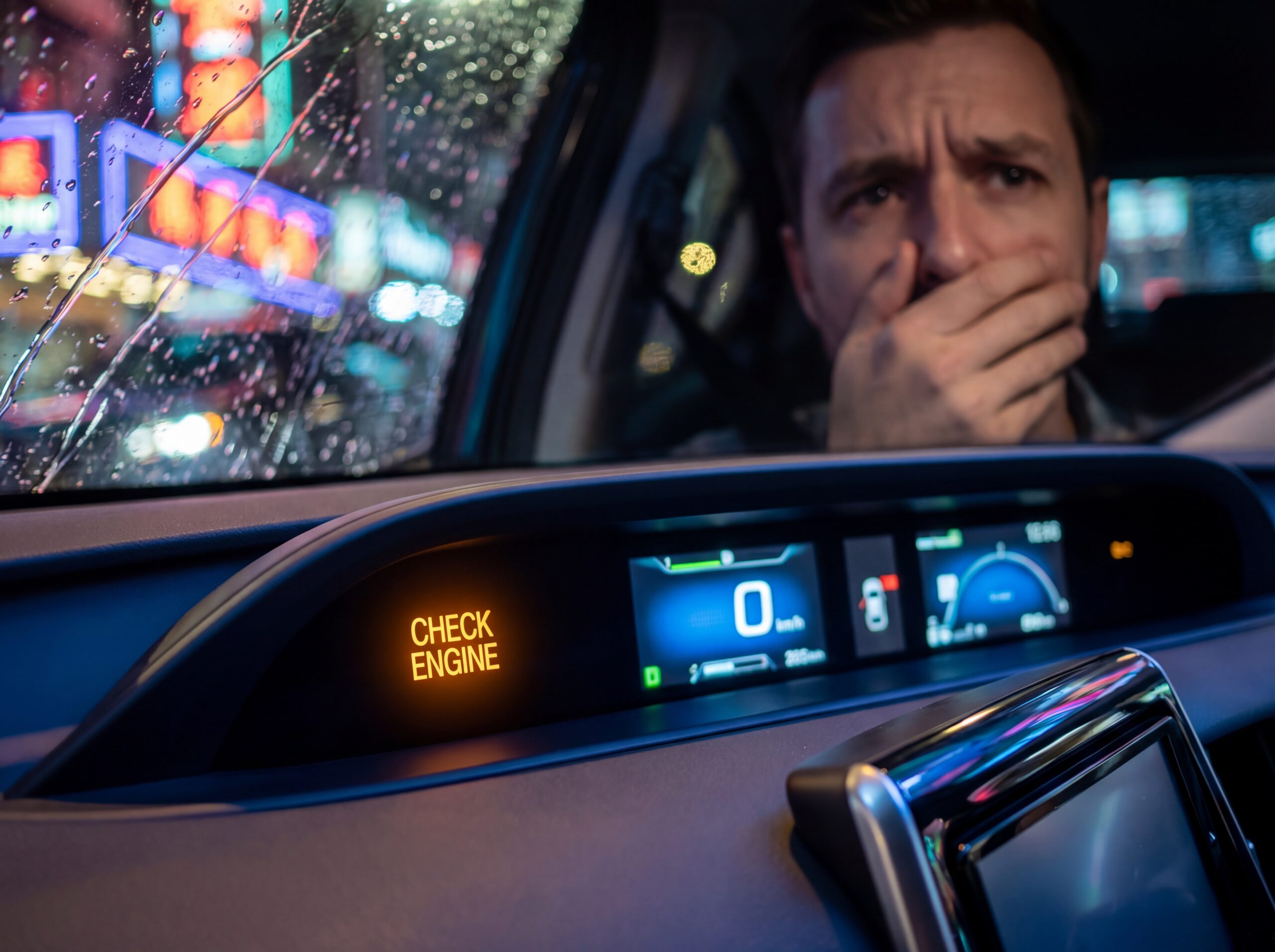إضاءة لمبة Check Engine باللون الأصفر في تابلوه السيارة تحذر السائق