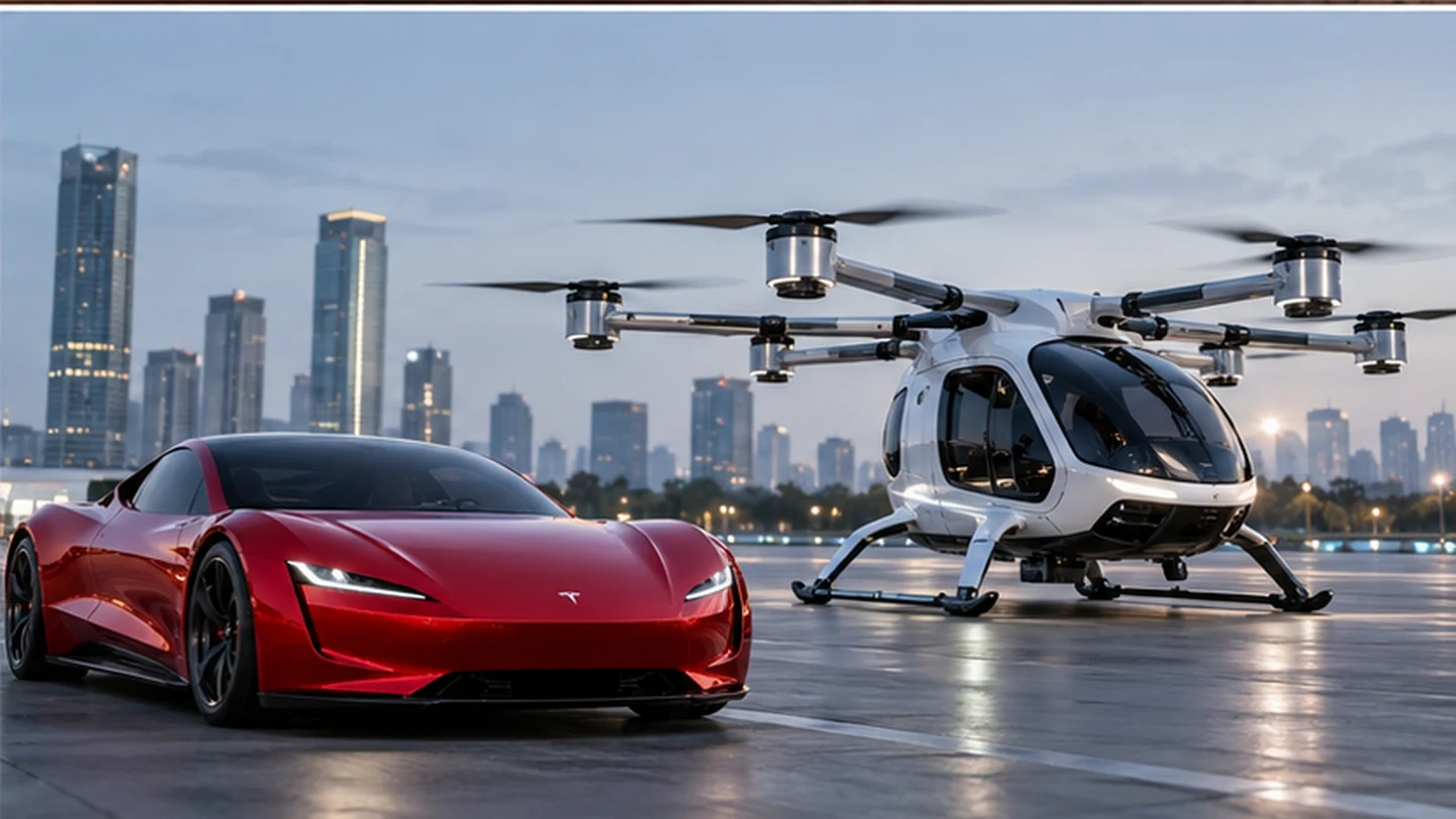 تصور توضيحي للفارق بين سيارة رياضية وطائرة eVTOL متعددة المراوح